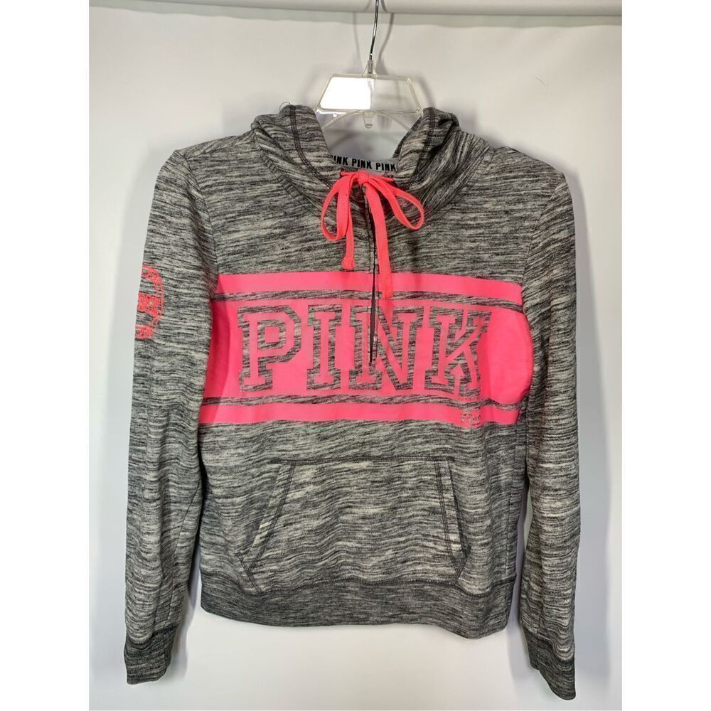-3. PINK Victoria's Secret Women's Half Zip Up Hoodie Jacket Gray Pink Medium